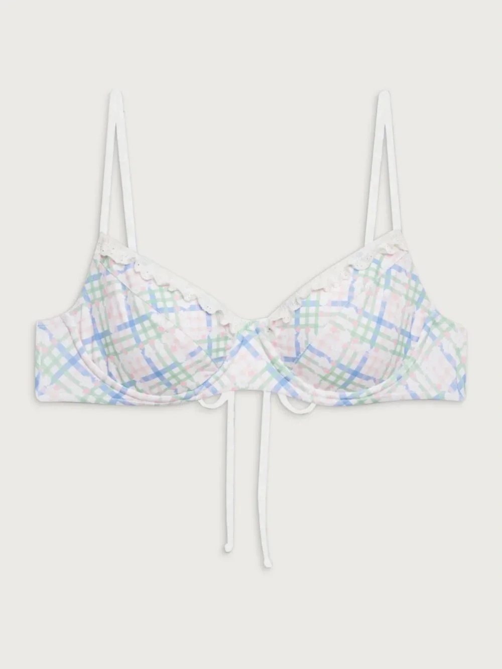 Frankie’s Bikinis x Djerf Avenue Pastel Plaid Lace trim Bikini Set